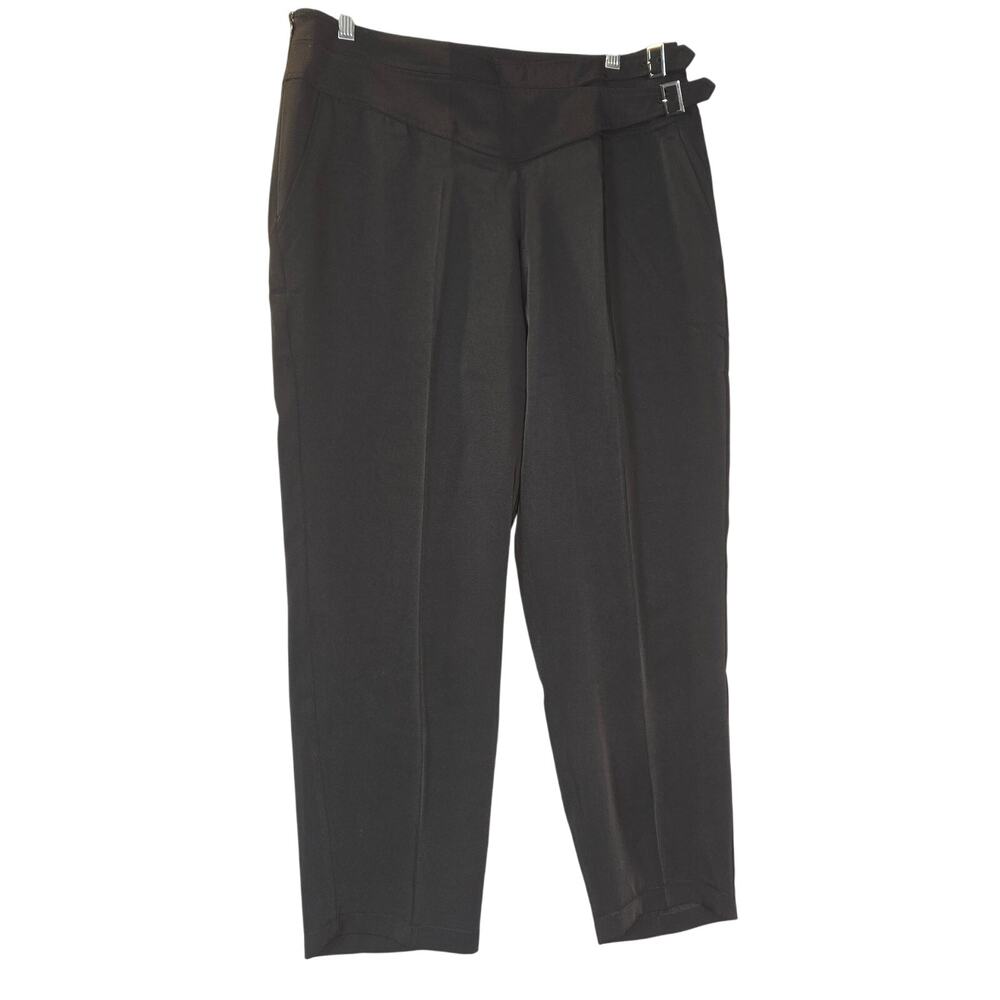 Lascana Women Dress Pants 12 Black High Rise Double Buckle Waist Career Business